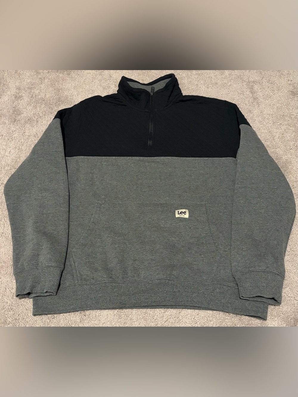 Lee Men’s Gray Black Quilted Quarter-Zip Pullover Sweatshirt Size Large